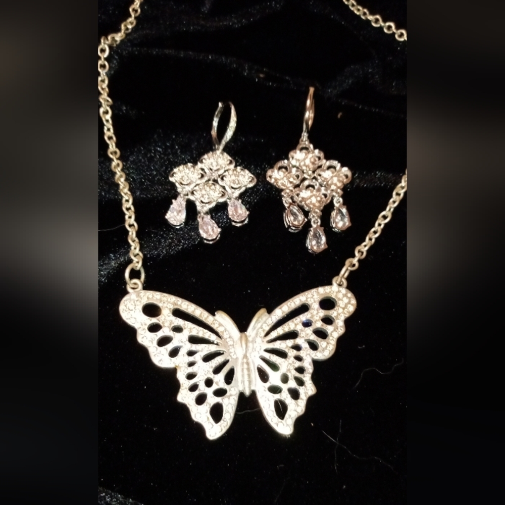 Butterfly necklace and earrings
